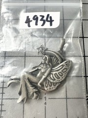 Vintage Pewter Fairy On Crescent Moon Pendant