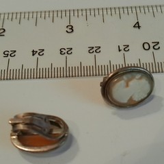 Vintage 800 Silver Shell Cameo Clip Earrings, VI54 800, Oval Lady Profile