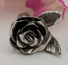Vintage Signed Coro Silver-Tone Metal Carved Rose Earrings Screw Back Stud 21mm