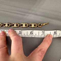 Vintage Gold Tone Rhinestone Scroll Link Bracelet 7.5 Inch Fold Over Clasp