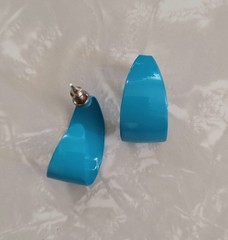 Vintage 80s Turquoise Blue Enamel Half Hoop Pierced Earrings