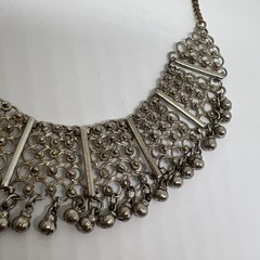 Vintage Ethnic Tribal Silver Tone Filigree Bib Collar Necklace Boho Dangle Bell
