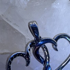 VTG 925 Sterling Silver Double Heart Diamond Pendant 2.46g (AT125-24) {N}