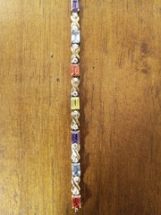 925 Imprinted Multi Color Gemstones Vintage Bracelet As Is
