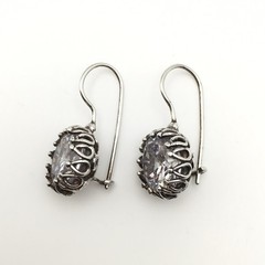 Vintage Sterling Silver Fancy Bezel 14mm CZ Dangle Earrings Marked 925 9g #68