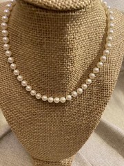 Carol Lee Knotted Single Strand Faux Pearl Clasp Necklace Gold Tone Signed