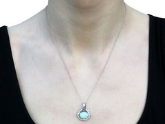 Vintage 1.65 Ct Opal and 0.68 Ct Diamond, 18k White Gold Pendant, Circa 1960