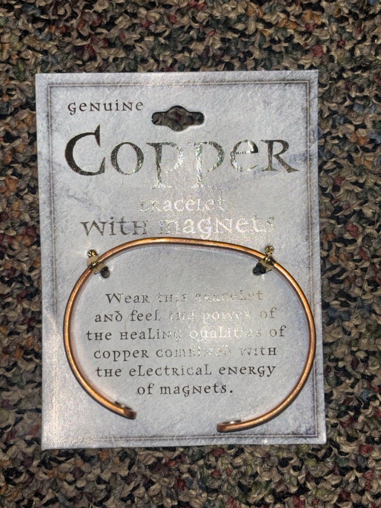 Copper Bracelet Cuff Band With Magnets Feather Engraving Healing Power