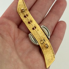Vintage Clear Rhinestone Gold Tone Belt Buckle Brooch Pin