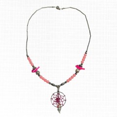 VTG Dreamcatcher Necklace Silver Tone Pink Bird Beaded Choker Southwest Handmade