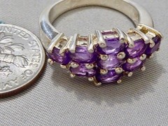 VINTAGE MINED ROUND FACETED AMETHYST CLUSTER RING SIZE 7 STERLING RING