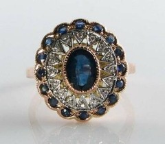 9K 9CT ROSE GOLD BLUE SAPPHIRE DIAMOND COCKTAIL CLUSTER RING FREE RESIZE