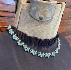 1950s MCM Signed Hollycraft Aqua Rhinestone Necklace Panel Choker Collector Rare