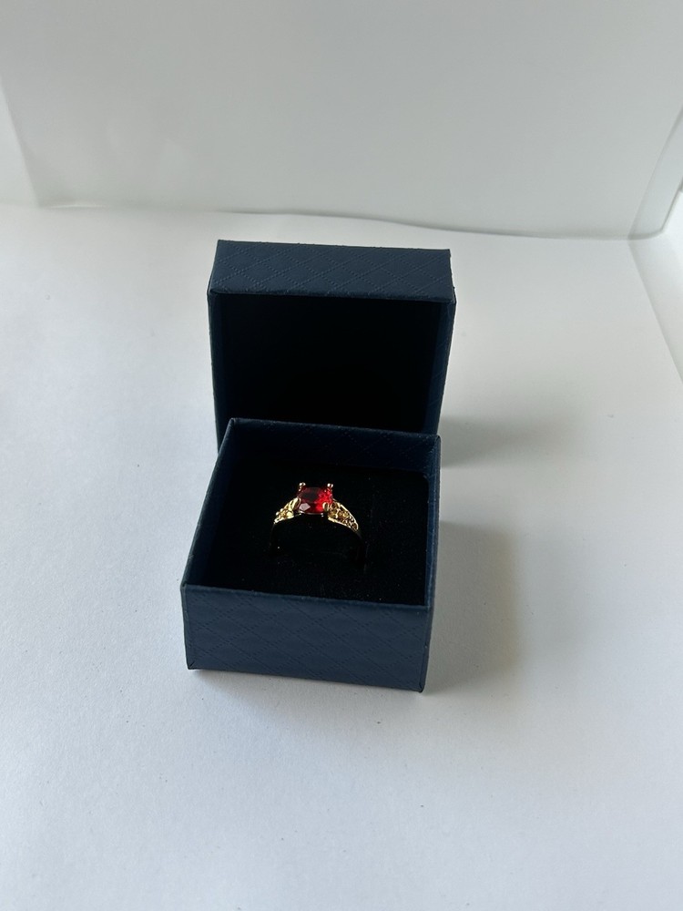Vintage Red Cubic Zirconia Ring Gold Plated Womens Size 7