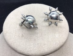 Vintage Silver Tone Costume Unique Screw Back Earrings U595