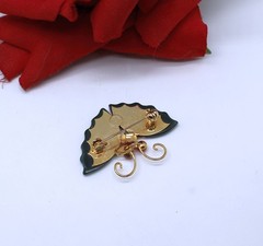 Vintage Imitation Jade & Coral Butterfly Moth Pin Brooch CAT CHARITY