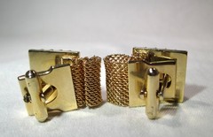 Vintage Pink Stone Gold Tone Mesh Cufflinks K836