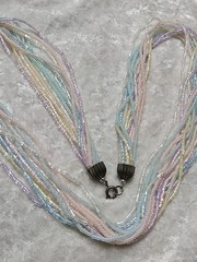 Vintage Long Pastel Pink Blue Green Microbead Multistrand Necklace 26in