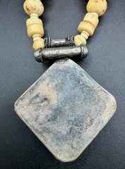 Vintage Tibetan-Style Hand-Carved Bone & Tribal Silver Pendant 21″