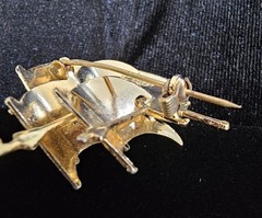 Vintage Damascene Spanish Galleon Ship Brooch Red Enamel Details Signed 1.5″