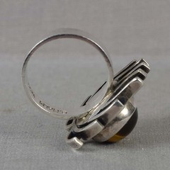 1950s Modernist Scandinavian sterling silver & tiger eye RING Size 7.5