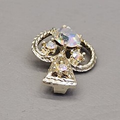 Vtg Heart Pendant Dangle AB Rhinestone Gold Tone 1 5/8″