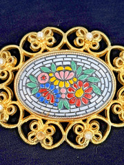 Vintage Bellini Faux Mosaic Brooch Pin 2 1/4″ x 1 3/4″ MISSING 1 Faux Pearl