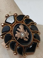 Victorian 14K Gold Black Onyx & Pearl Mourning Ring Size 6.25