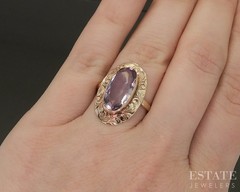 Vintage 14k Yellow Gold Oval Natural Amethyst Shield Ladies Ring 3.1g p26107