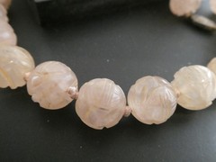 Vintage Chinese Rose Quartz Carved Round 14mm Shou Bead Knotted Necklace 19″