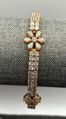 VTG Vermeil Sterling Silver 925 Opal & CZ Tennis Flower Boho Bracelet Floral 8”