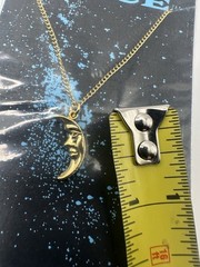 Vintage Crescent Man In The Moon Face Necklace New Old Stock Celestial Gold Tone