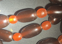 Vintage-Root Beer/Cherry Cola/Amber Orange-Carved Horn-Oval Bead-28 in Necklace