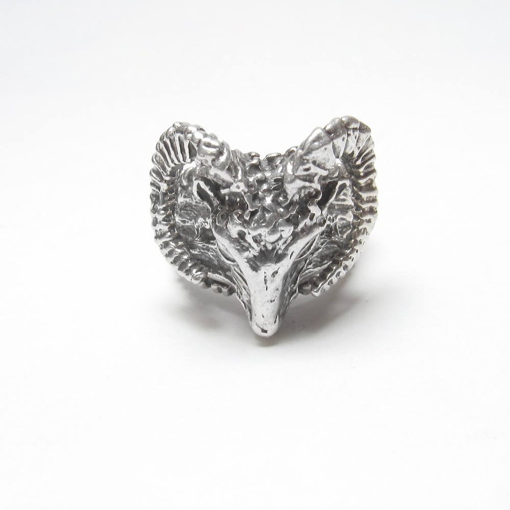 Sterling Silver Estate Detailed Ram With Large Horns Aries Statement Ring