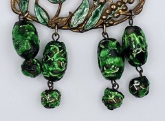 Art Nouveau Statement Bib Necklace Enamel Butterfly Lava Glass REPURPOSED
