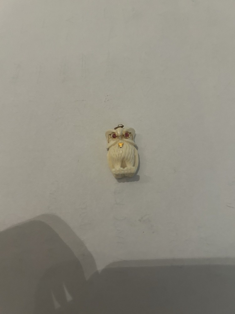 Vintage Ivory Owl Necklace Pendant Gold Tone