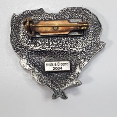 Vintage Birds & Blooms Pewter Heart with Bird in a Nest Brooch Pin Jewelry