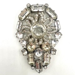 Vintage Eisenberg Original Signed Clear Rhinestone Dress Clip Art Deco Pot Metal