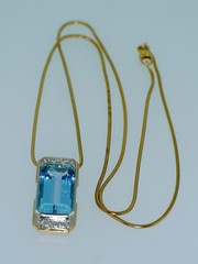 10.8CT Aquamarine Diamond 18K & 14K Necklace With Chain