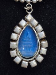 1950s Opaline Glass Intaglio Pagoda Design Demi-Parure Necklace Earrings Set