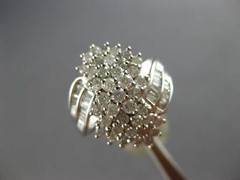 LARGE 1.52CT DIAMOND 14KT WHITE GOLD 3D ROUND & BAGUETTE CLUSTER FLORAL FUN RING