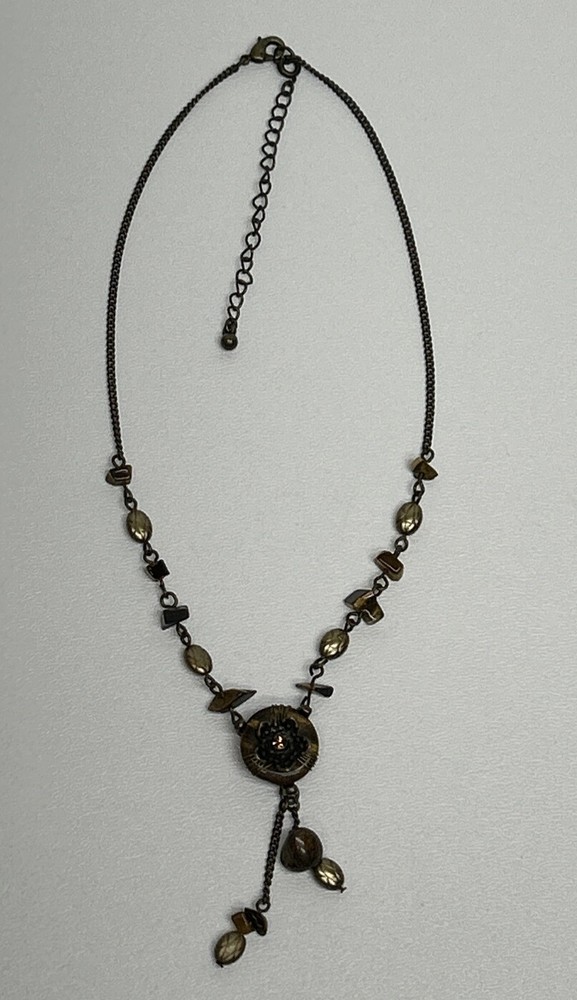 Signed N A Necklace, Single Rhinestone Flower Centerpiece