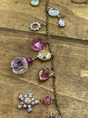 Vintage Pididdly Links Multicolor Crystal Heart Charm Necklace 36”