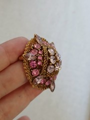 Vintage Lisner Pink Lavender Rhinestone Brooch Signed