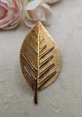 Vintage leaf Brooch Pin Signed Alan J Gold Tone Mid Century Modern MCM 1960s