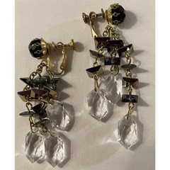 Vintage Miriam Haskell Chandelier Drop Earrings Crystal Black Screw Back Rare