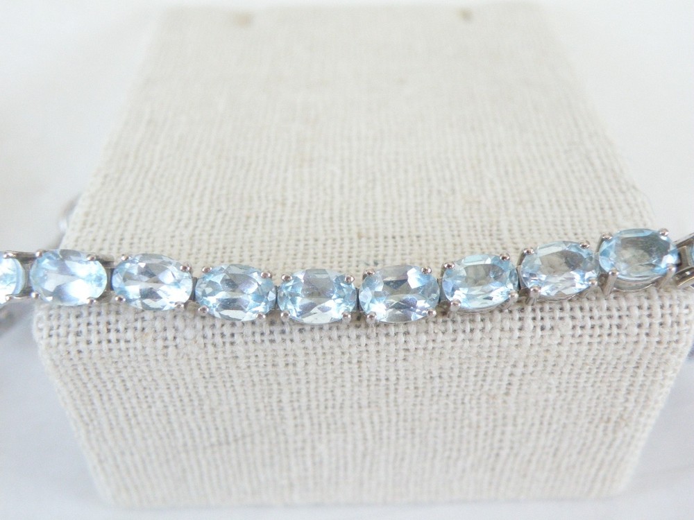 Sterling Silver 925 Natural Heated Blue Topaz Tennis Line Bracelet 7.5″