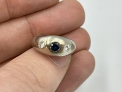 Vintage 14k White Gold Blue Sapphire & Diamond Gypsy Ring