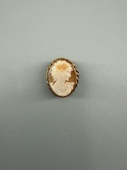 Vintage Carved Shell Cameo Brooch Pendant 1/20 12K GF Lady Portrait Twist Frame