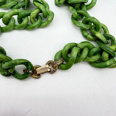 Vtg Marbled Celluloid Link Necklace Faux Green Jade Fancy Clasp